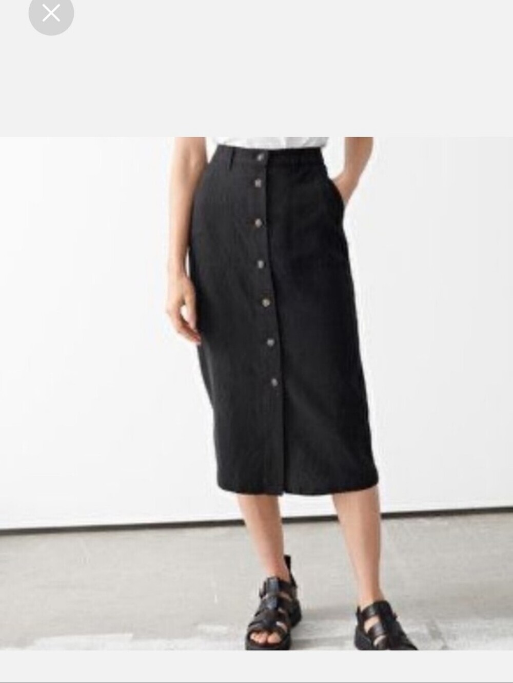 & Other Stories Linen High-Waist Black Button-Front Midi Skirt Size 2